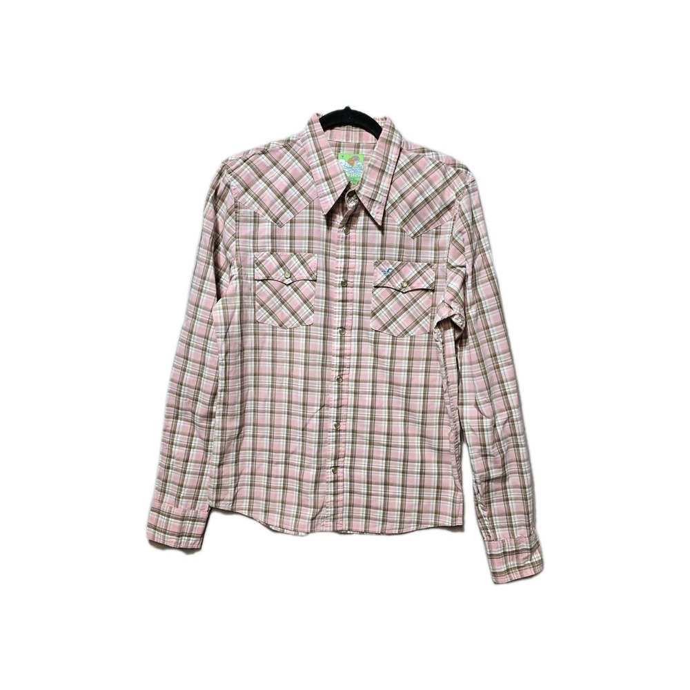 Vintage Hollister M Western Shirt Pink/Brown Plaid Cotton Pearl Snaps Hong‎ Kong